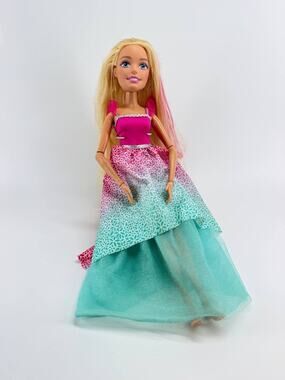Mattel Barbie Blonde Pink Streak Articulated Doll Colorful Dress 2015